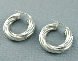 925 Sterling Silver Chunky Twisted Hoop Earrings 27mm - Fox Jewellery