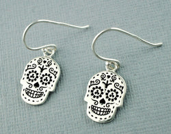 Skull Earrings Day Of The Dead 925 Sterling Silver Skull Drop Earrings - Fox Jewellery