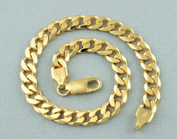 9ct Yellow Gold On Solid Sterling Silver Curb Chain Bracelet 8.5" - Fox Jewellery