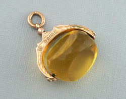 Fine Antique 9ct Gold & Citrine Swivel Spinner Watch Fob Pendant - 1913 - Fox Jewellery