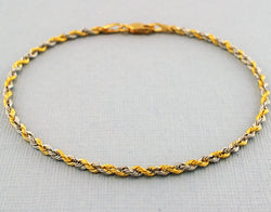 9ct Yellow & White Gold Hollow Rope Chain Bracelet  7.2" - Fox Jewellery
