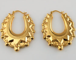 9ct Yellow Gold Victorian Style Spiked Oval Creole Hoop Earrings - Fox Jewellery
