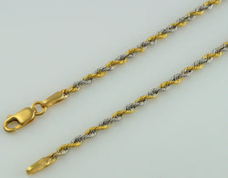 9ct Yellow & White Gold Hollow Rope Chain Bracelet  7.2" - Fox Jewellery