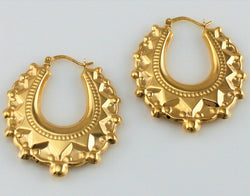 9ct Yellow Gold Victorian Style Spiked Oval Creole Hoop Earrings - Fox Jewellery
