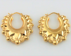 9ct Yellow Gold Victorian Style Spiked Round Creole Hoop Earrings - Fox Jewellery
