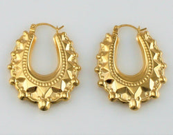 9ct Yellow Gold Victorian Style Spiked Oval Creole Hoop Earrings 1.9 gr - Fox Jewellery