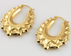 9ct Yellow Gold Victorian Style Spiked Oval Creole Hoop Earrings 1.9 gr - Fox Jewellery
