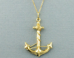 Large 9ct Gold Anchor Pendant Necklace - Fox Jewellery