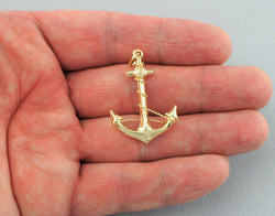 Large 9ct Gold Anchor Pendant Necklace - Fox Jewellery