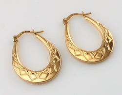 9ct Yellow Gold Oval Creole Hoop Earrings - Fox Jewellery
