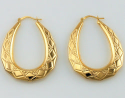 9ct Yellow Gold Victorian Style Large Oval Creole Hoop Earrings - Fox Jewellery