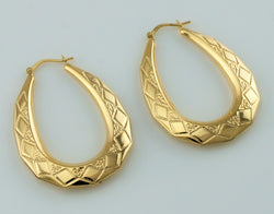 9ct Yellow Gold Victorian Style Large Oval Creole Hoop Earrings - Fox Jewellery