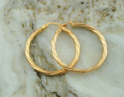 9ct Yellow Gold Twisted Hoop Earrings 30mm - Fox Jewellery
