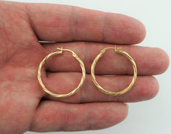9ct Yellow Gold Twisted Hoop Earrings 30mm - Fox Jewellery