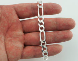 925 Sterling Silver Figaro Chain Bracelet 8.4mm / 8.5 Inch - Fox Jewellery