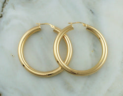 9ct Yellow Gold Large Round Tube Hoop Earrings 40mm - Fox Jewellery