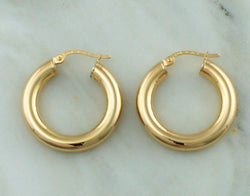 9ct Yellow Gold Round Tube Hoop Earrings 24mm - Fox Jewellery