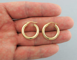 9ct Yellow Gold Round Tube Hoop Earrings 24mm - Fox Jewellery