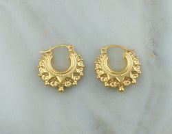 9ct Yellow Gold Victorian Style Spiked Round Creole Hoop Earrings 17mm - Fox Jewellery