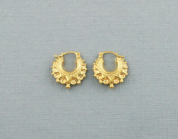 9ct Yellow Gold Victorian Style Spiked Round Creole Hoop Earrings 17mm - Fox Jewellery
