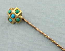 Antique Victorian Yellow Gold Turquoise Stick Pin - Fox Jewellery