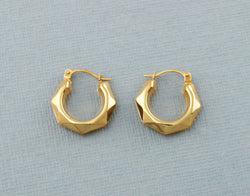 9ct Yellow Gold Patterned Creole Hoop Earrings - Fox Jewellery