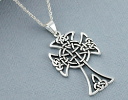 925 Sterling Silver Celtic Cross Pendant Necklace - Fox Jewellery