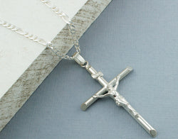 Large 925 Sterling Silver Crucifix Cross Pendant Necklace - Fox Jewellery