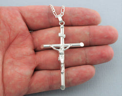 Large 925 Sterling Silver Crucifix Cross Pendant Necklace - Fox Jewellery