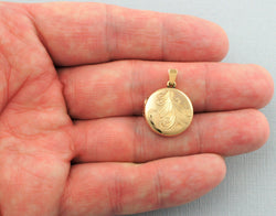 Fine Vintage 9ct Gold Back & Front Engraved Round Locket Pendant - Fox Jewellery