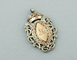 Fine Antique Sterling Silver & Gold Albert Watch Fob Medal - Birmingham 1924 - Fox Jewellery