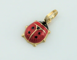 9ct Yellow Gold Enamel Ladybird Pendant - Charm - Fox Jewellery