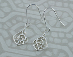 925 Sterling Silver Fancy Open Wire Hook Drop / Dangle Earrings - Fox Jewellery