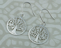 925 Sterling Silver Tree Of Life In Circle Drop - Dangle Earrings - Fox Jewellery