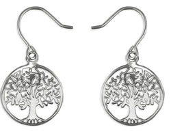 925 Sterling Silver Tree Of Life In Circle Drop - Dangle Earrings - Fox Jewellery