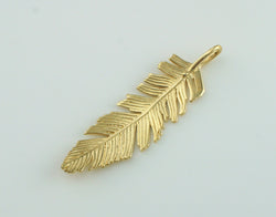 9ct Yellow Gold Large Feather Leaf Pendant Necklace 16" 18" 20" Chain - Fox Jewellery