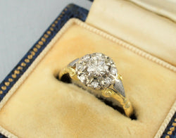 Vintage 18ct Gold & Platinum Diamond Daisy Cluster Engagement Ring - Fox Jewellery