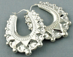Large 925 Silver Victorian Style Spiked Oval Creole Earrings - Fox Jewellery