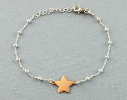 925 Sterling Silver Rose Gold Plated Star Charm Bracelet - Fox Jewellery