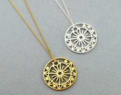 925 Sterling Silver Sun & Stars Disc Pendant Necklace - Fox Jewellery