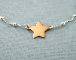 925 Sterling Silver Rose Gold Plated Star Charm Bracelet - Fox Jewellery